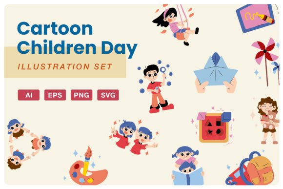 Bring Playful Charm to Your Projects with a Children Day Illustration Set