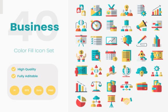 Business Icon Collections: Flat & Filled Designs